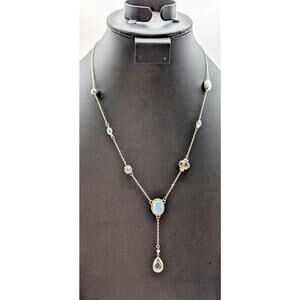 Ali-Khan New York Silver Tone Crystal Y Dangle 18"-21.25" Necklace